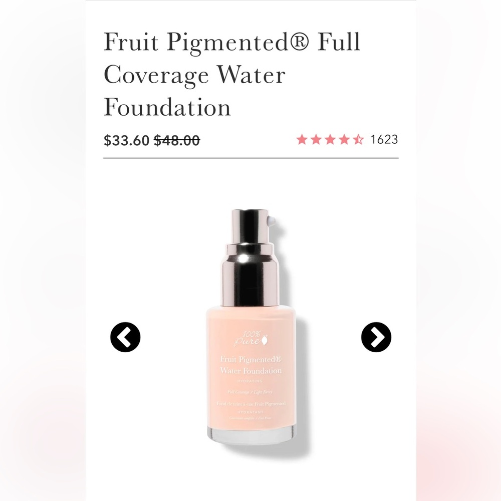 100% Pure Fruit Pigmented Water Foundation Cool 1.0 (fair with cool undertones)